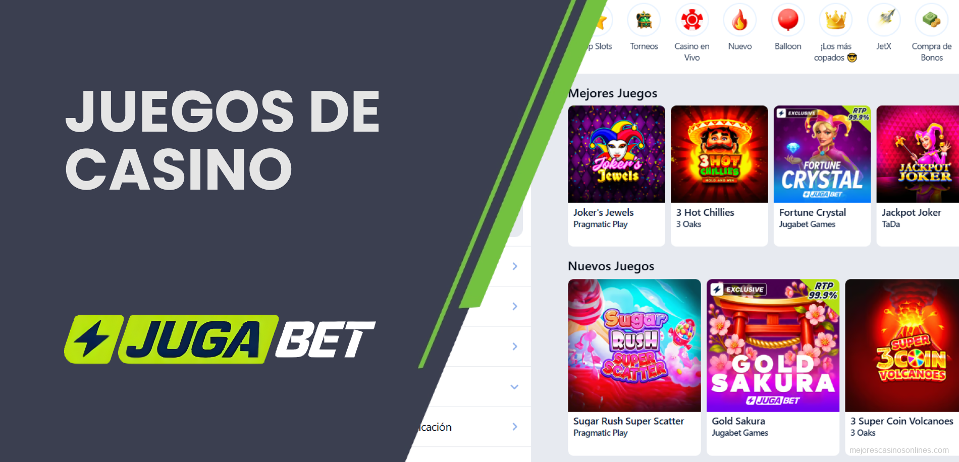 Amplia selección de tragamonedas y juegos en vivo en JugaBet Argentina