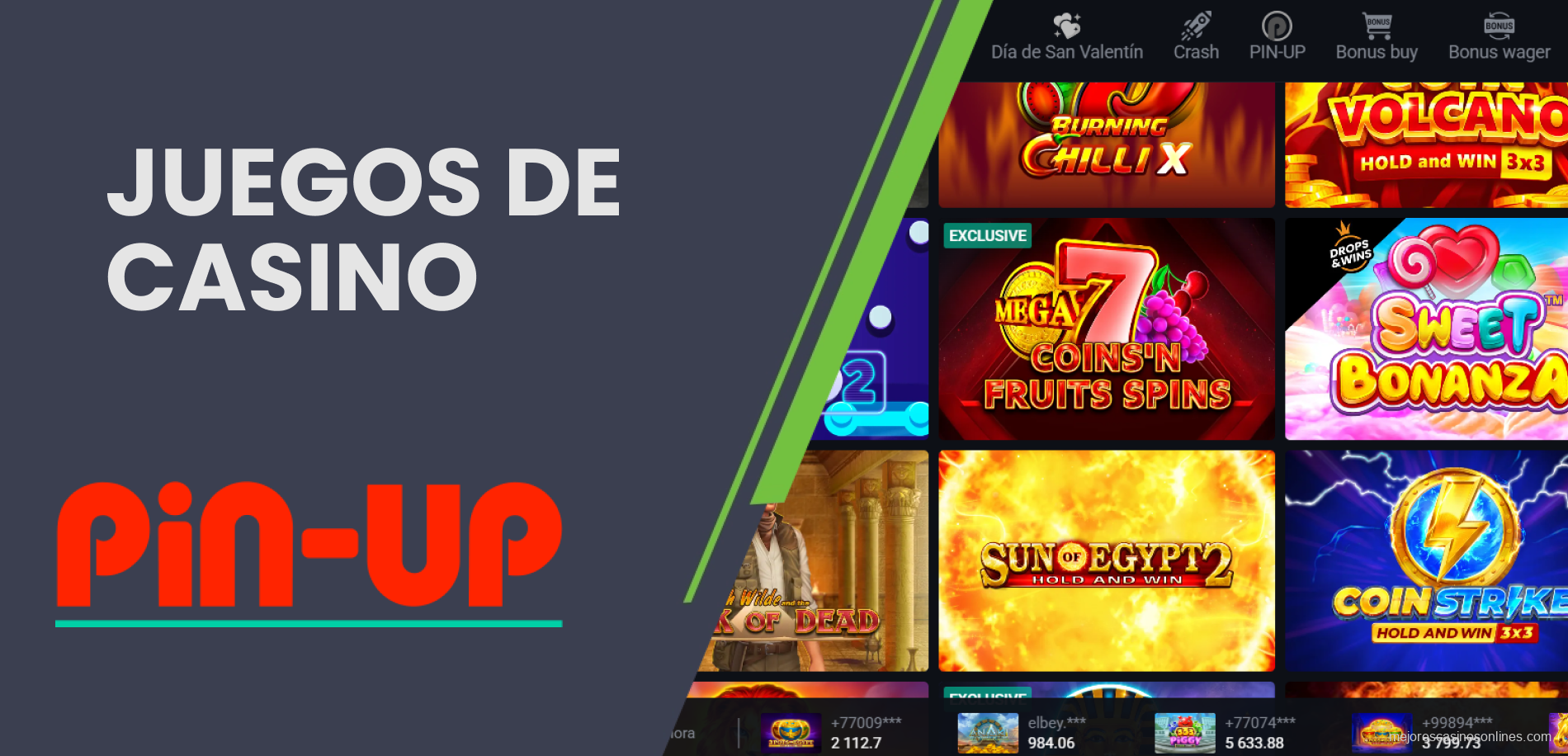 Catálogo variado de entretenimiento en Pin Up