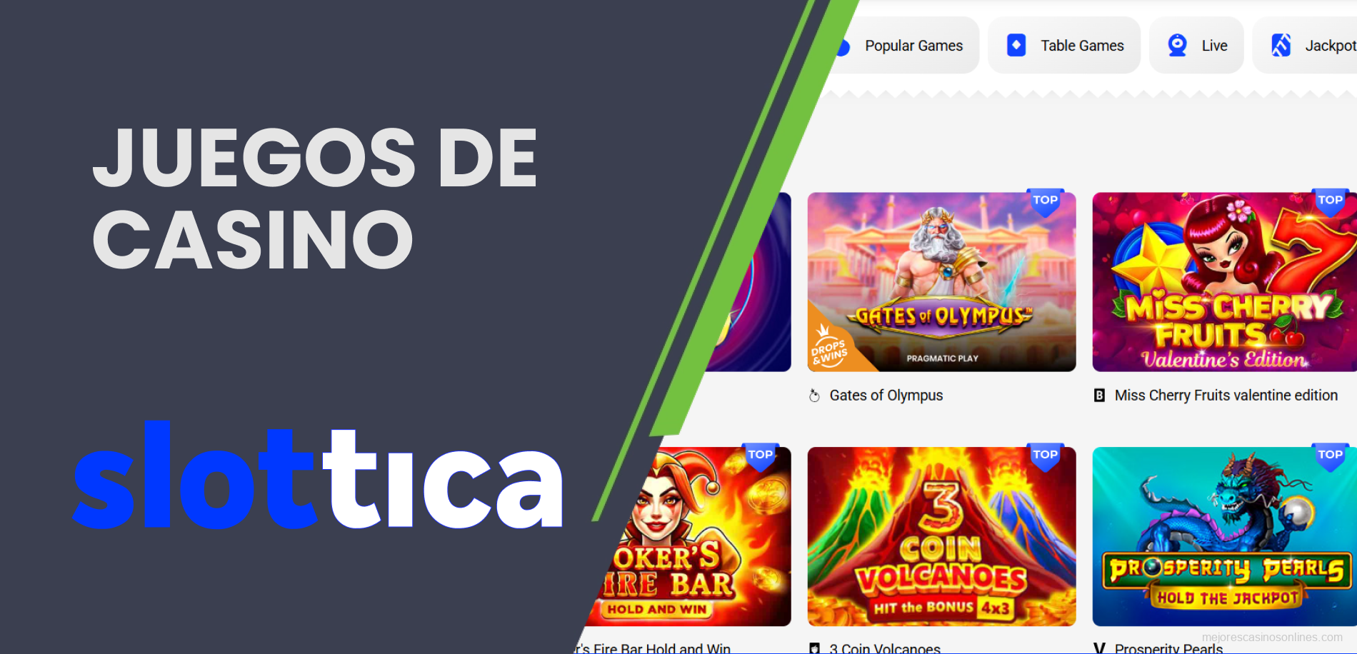Amplia selección de tragamonedas y juegos en vivo en Slottica Argentina